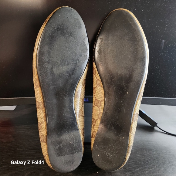 Gucci Brown/Beige Crystal Canvas & Leather Hysteria Ballet Flats Size 10 - Picture 4 of 11